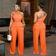 Single Shoulder Sleeveless Two Piece Pants Set BY-7508