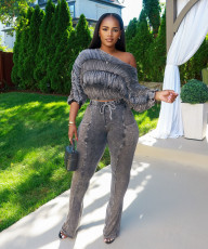 Irregular Pleated Long Sleeve Pants Suit CM-9532