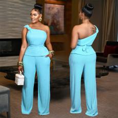 Single Shoulder Sleeveless Two Piece Pants Set BY-7508