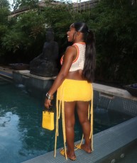 Letter Print Mesh Sleeve Knits Tank Top YWXS-K25L1085