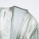 Print Deep V Neck Pleated Maxi Dress GSZM-J25DS300