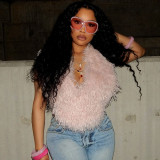 Fuzzy Halterneck Sleeveless Backless Top MXBF-J25TP283