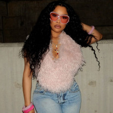 Fuzzy Halterneck Sleeveless Backless Top MXBF-J25TP283