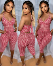 Halterneck Plaid Print Two Piece Pants Set YWXS-K25L1144