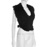 Fuzzy Halterneck Sleeveless Backless Top MXBF-J25TP283