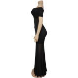 Off Shoulder Mesh Slim Maxi Dress BY-7507