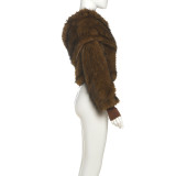Solid Color Furry Slash Shoulder Tops GZJQ-K25L80560