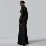 Long Sleeve Solid Color Split Maxi Dress GZJQ-K25D80722