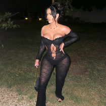 Off Shoulder Long Sleeve Lace Jumpsuit GZJQ-K25Q78087