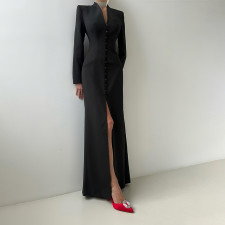 Long Sleeve Solid Color Split Maxi Dress GZJQ-K25D80722