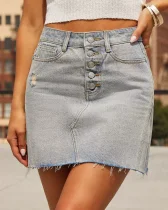 Sexy Washed Holes Mini Skirts GSMF-13678#
