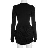Solid Hollow Out Pleated Mini Dress GSZM-C25DS263