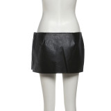 Solid Color Leather Patchwork Skirt GZJQ-K25J78014