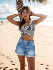 Casual Holes Raw Edges Denim Shorts GSMF-DT9113#