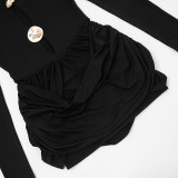 Solid Hollow Out Pleated Mini Dress GSZM-C25DS263