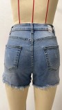Casual Holes Raw Edges Denim Shorts GSMF-DT9113#