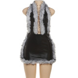 Patchwork Sleeveless Halterneck Mini Dress GZJQ-K25D80157