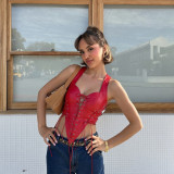 Sleeveless Tie Up Irregular Color Block Tank Tops GZJQ-K25B79694