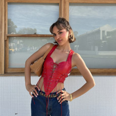 Sleeveless Tie Up Irregular Color Block Tank Tops GZJQ-K25B79694