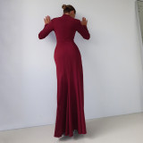 Long Sleeve Solid Color Split Maxi Dress GZJQ-K25D80722