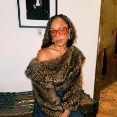 Solid Color Furry Slash Shoulder Tops GZJQ-K25L80560