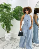 Sleeveless Single-button Backless Jumpsuit GSMF-13390
