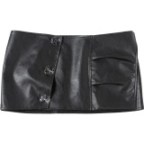 Solid Color Leather Patchwork Skirt GZJQ-K25J78014