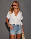 Fashion Washed Holes Straight Denim Shorts GSMF-13679#