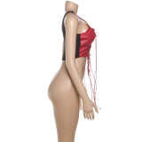 Sleeveless Tie Up Irregular Color Block Tank Tops GZJQ-K25B79694