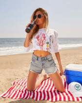 Fashion Washed Holes Straight Denim Shorts GSMF-13679#