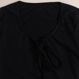 Long Sleeve U Neck Tie Up T Shirts GNZD-060174TBZ