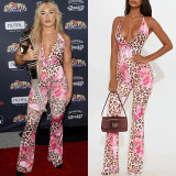 Sleeveless Print Halterneck Backless Jumpsuit GZJQ-K25Q79408