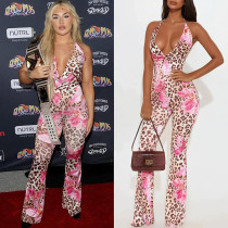 Sleeveless Print Halterneck Backless Jumpsuit GZJQ-K25Q79408