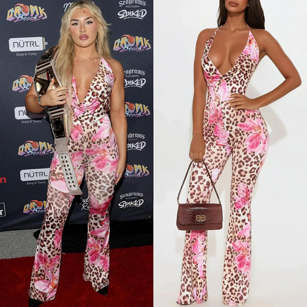 Sleeveless Print Halterneck Backless Jumpsuit GZJQ-K25Q79408