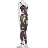 Camouflage Print Tie Up Sling Two Piece Pants Set MXBF-Y25ST299