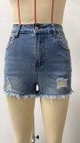Casual Holes Raw Edges Denim Shorts GSMF-DT9113#