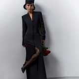 Long Sleeve Solid Color Split Maxi Dress GZJQ-K25D80722