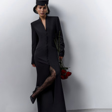 Long Sleeve Solid Color Split Maxi Dress GZJQ-K25D80722