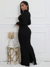 Solid Color Slash Shoulder Fishtail Dress QHMD-3088