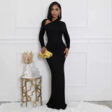 Solid Color Slash Shoulder Fishtail Dress QHMD-3088