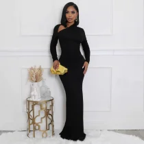 Solid Color Slash Shoulder Fishtail Dress QHMD-3088