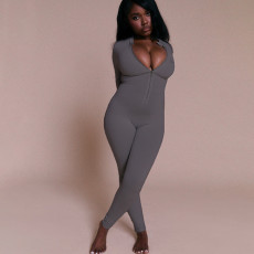 Solid Color Long Sleeve Zipper Jumpsuit GZJQ-K25Q78411