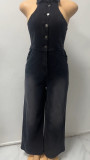 Sleeveless Single-button Backless Jumpsuit GSMF-13390