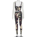 Camouflage Print Tie Up Sling Two Piece Pants Set MXBF-Y25ST299