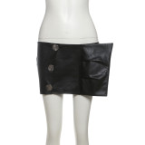 Solid Color Leather Patchwork Skirt GZJQ-K25J78014