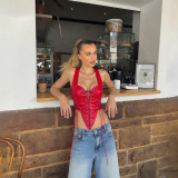 Sleeveless Tie Up Irregular Color Block Tank Tops GZJQ-K25B79694