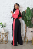 Patchwork Contrast Color Coat Pants Sport Suit QHMD-3087