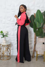 Patchwork Contrast Color Coat Pants Sport Suit QYMF-3087