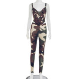 Camouflage Print Tie Up Sling Two Piece Pants Set MXBF-Y25ST299