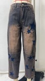 Print Loose Wide Leg Waished Jeans GSMF-318